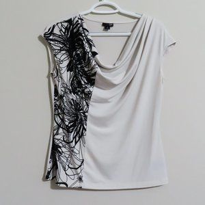 East 5th Women's Black and White Top Cowl Neck Short Sleeve